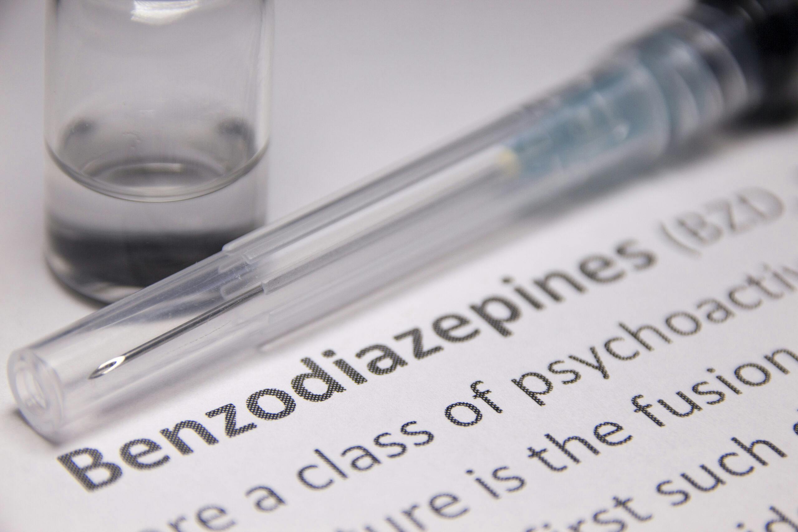 benzodiazepine definition with needle and glass